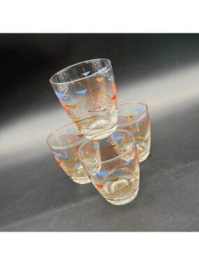 Futuristic Glasses Atomic Boomerang Mid Century Modern 22K Gold Barware Vintage